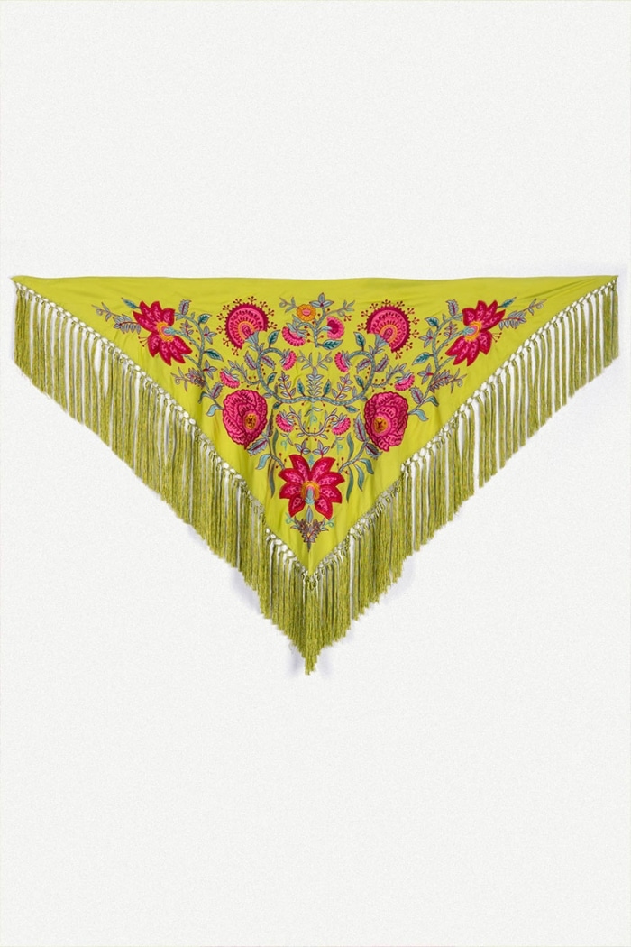 Mantón Camila Pistacho Ribete Rojo M464
