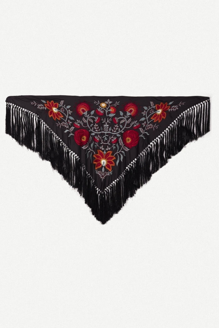 Mantón Camila Negro Flor Roja M490