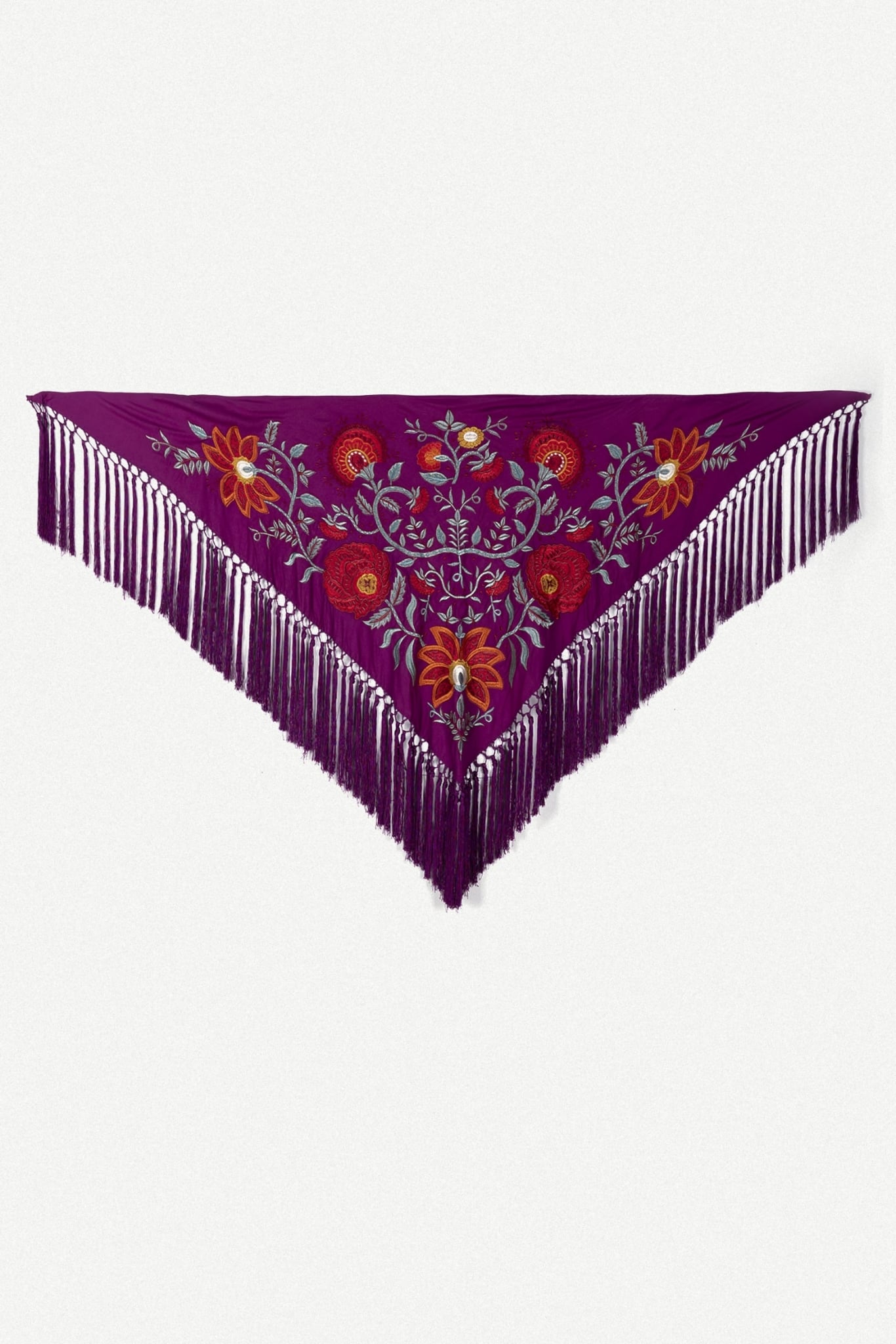 Mantón Camila Berenjena Flor Roja M499